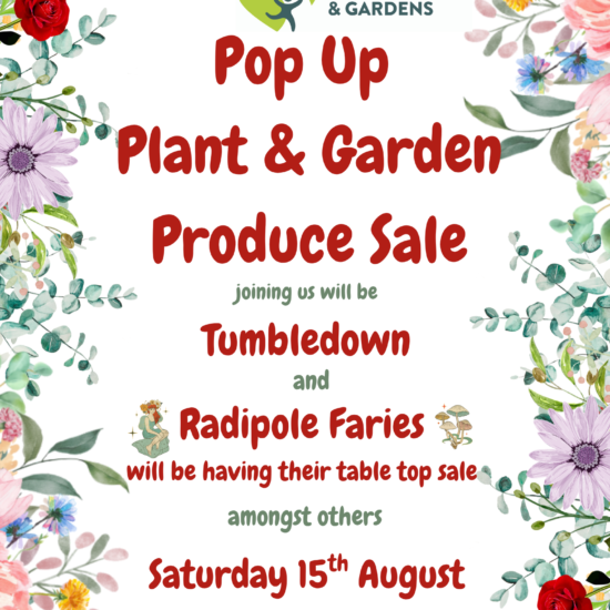 pop up plant and garden produce sale Radipole park August 2026