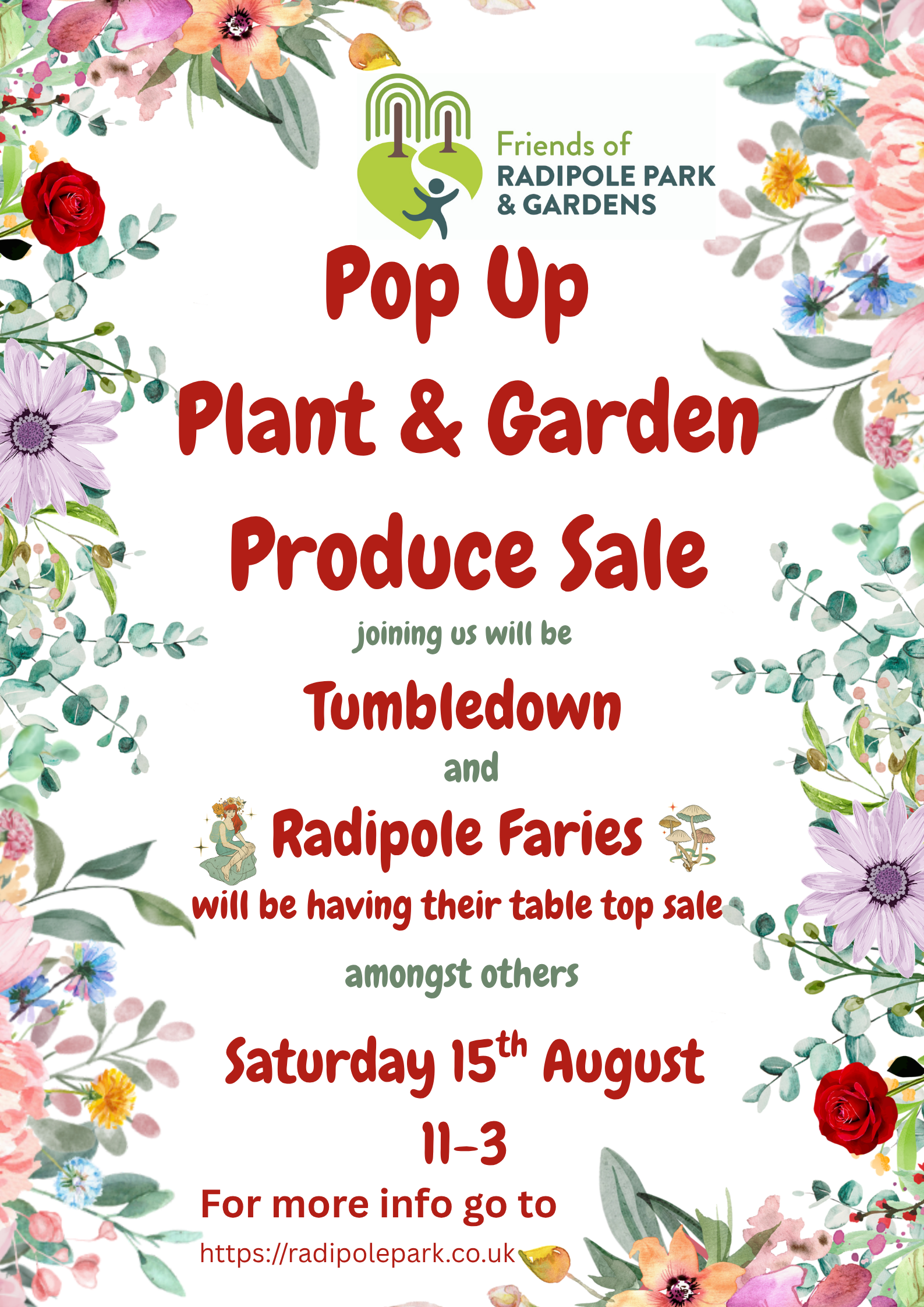 pop up plant and garden produce sale Radipole park August 2026